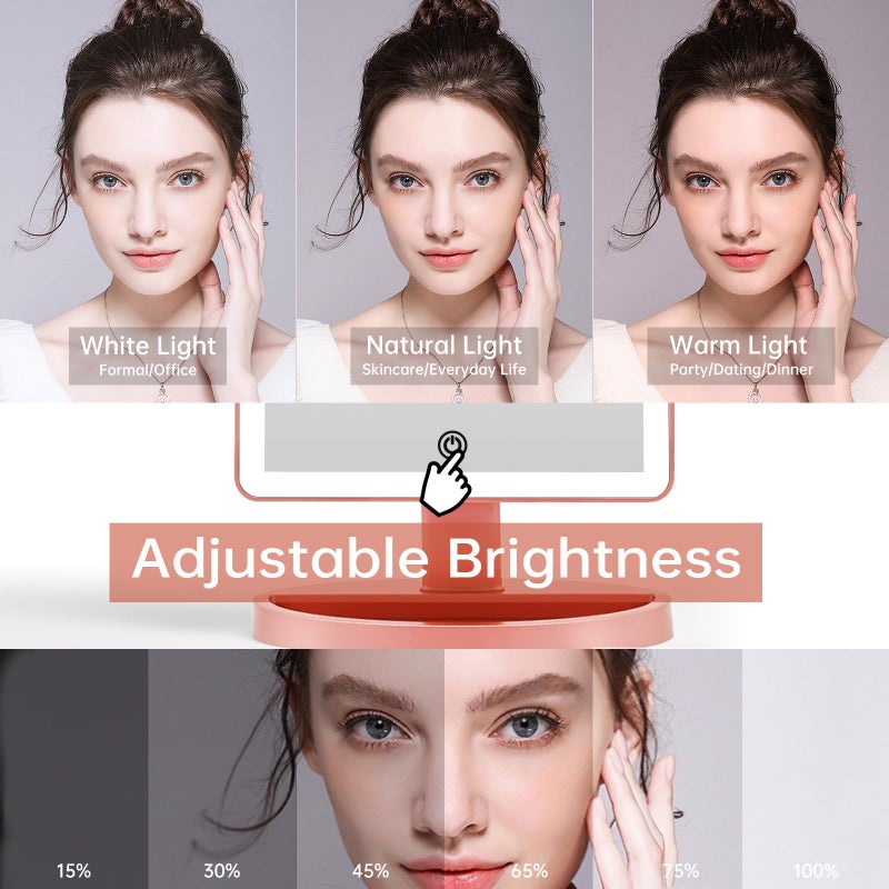Funtouch Large Lighted Vanity Makeup Mirror, 14.56 in x 8.97 in, 88 LED, 360 Rotation Touch Screen, 10X Magnification Tabletop Cosmetic Make Up Mirror, Rose Gold - Image 2
